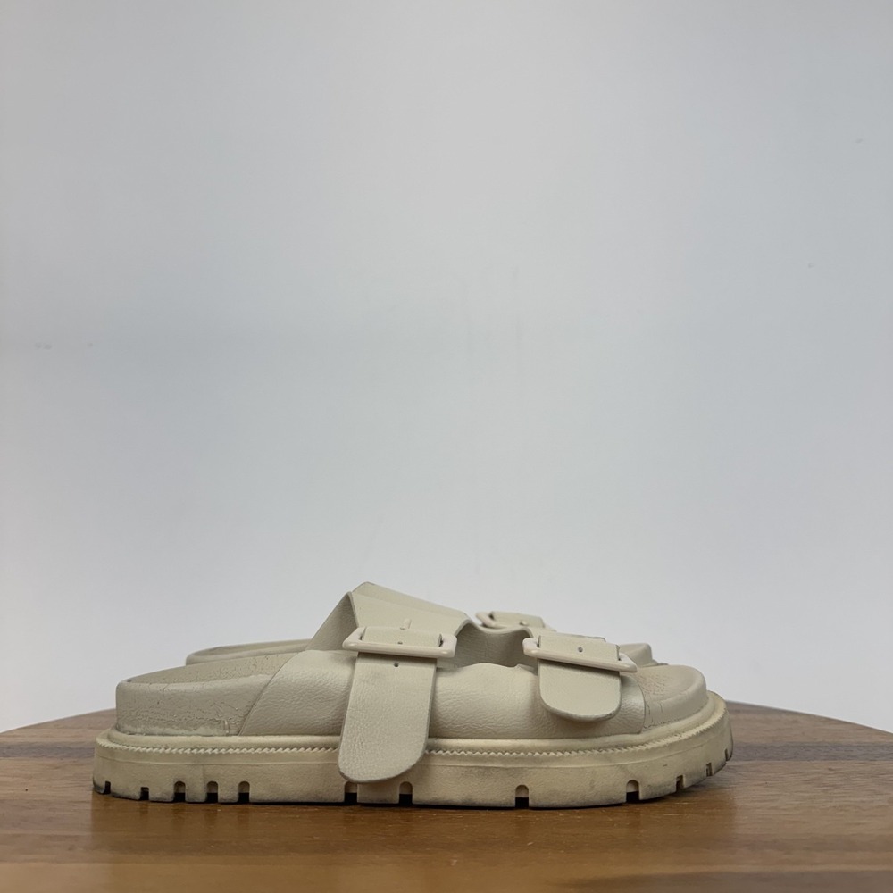Womens Mia Elodee Ivory Faux Leather Slip On Platform Slide Sandals Size 6 M GUC